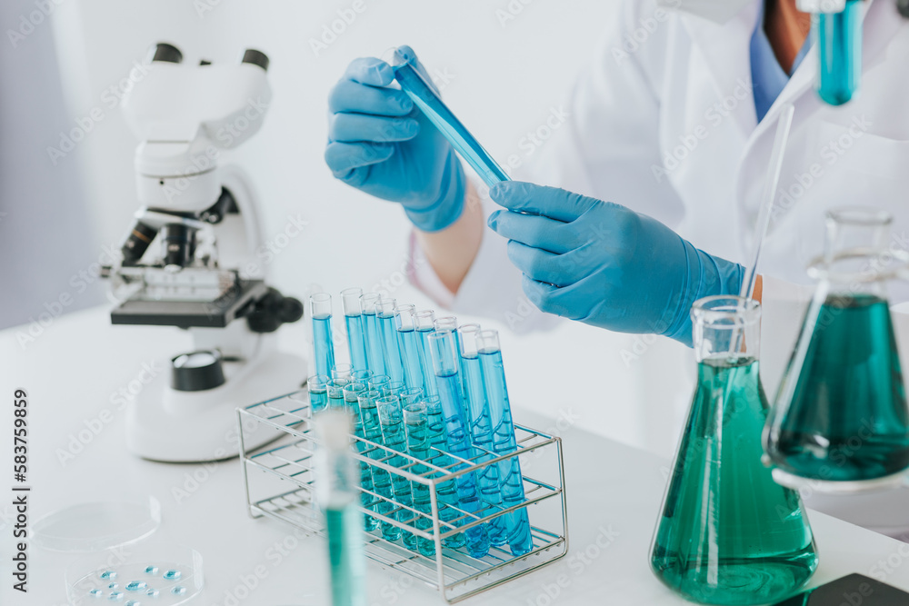 Fototapeta premium Medical research laboratories: young scientists in advanced science laboratories for medicine. biotechnology microbiology
