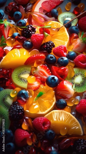 Assorted of healthy and delicious fruits and berries. Generative AI