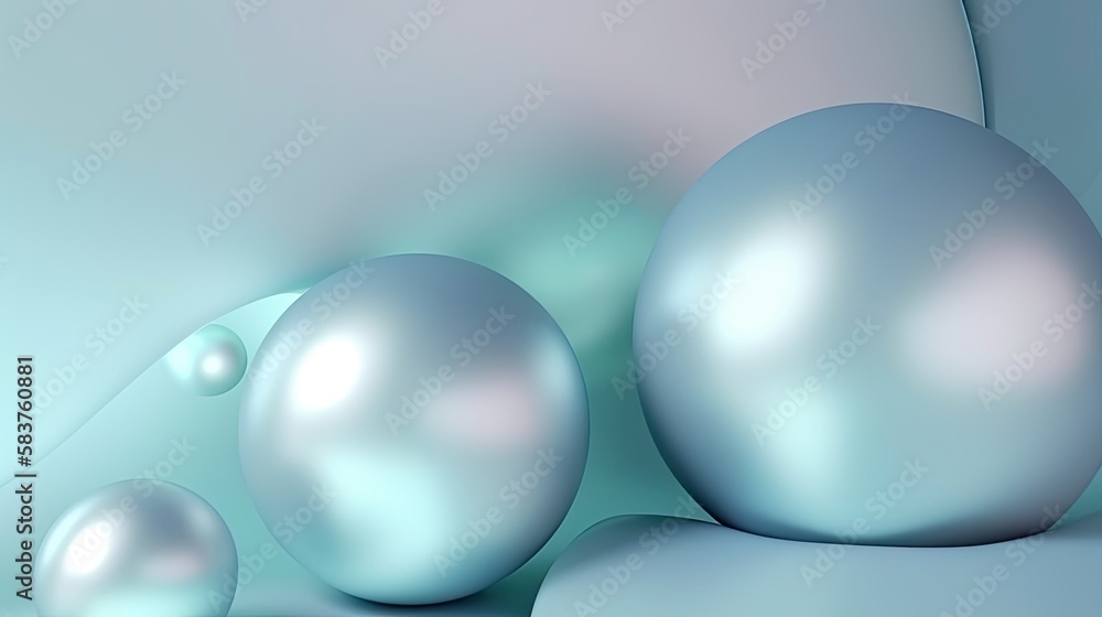 Fresh pearlescent blue gradient background with spheres, generative ai composite. Fresh pearlescent blue gradient background with spheres, generative ai composite.