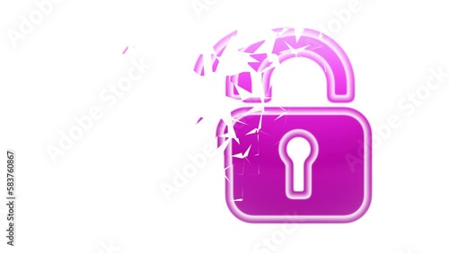Broken lock icon isolated in white background. Illustration.