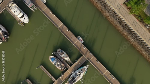 Aerial top down view of boats in port Skagway, Southeast Alaska photo