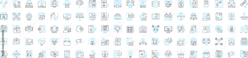 Internet marketing agency vector line icons set. Internet, marketing, agency, SEO, Social, Media, PPC illustration outline concept symbols and signs