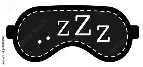 Zzz sleep snore text on eye mask vector icon. Night sleepy noise sound illustration. Black signs isolated on white background.