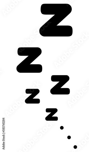 Zzz sleep snore text vector icon. Night sleepy noise sound illustration. Black signs isolated on white background.