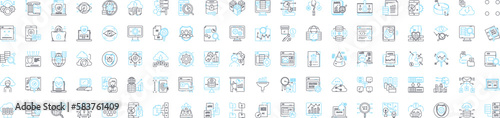 Big data analysis vector line icons set. Analytics, Mining, Storage, Patterns, Visualization, Machine-learning, Clustering illustration outline concept symbols and signs