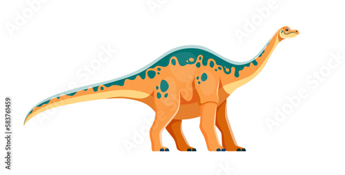 Cartoon Apatosaurus dinosaur character. Ancient wildlife creature or lizard, Jurassic era reptile or animal isolated vector funny personage. Extinct herbivore spotted dinosaur with long neck and tail