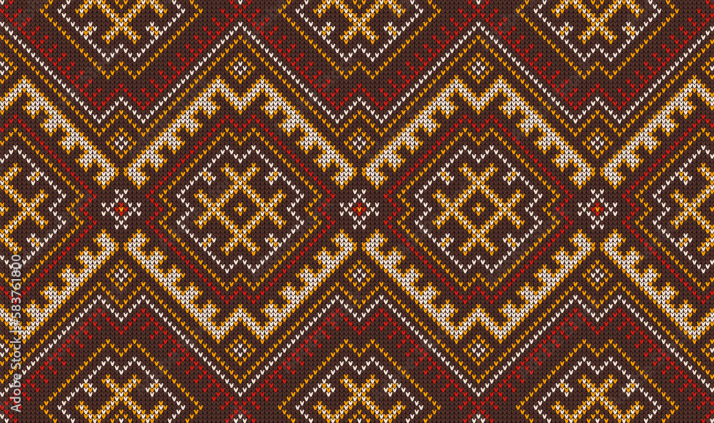 Aztec peruvian mexican knit pattern, Native American ethnic ornament. Sweater textile pattern, indian clothing geometric ornament. Clothing embroidery, fabric or Aztec wool carpet knitted backdrop
