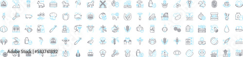 Organic farming vector line icons set. Organic, Farming, Agriculture, Soil, Crops, Natural, Produce illustration outline concept symbols and signs