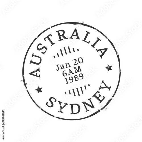 Sydney postage and postal stamp. Post departure country or region imprint, postal envelope Australia city aged vector seal, letter or parcel Oceania town, Sydney vintage postmark
