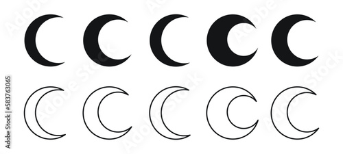 Fotografia, Obraz Crescent moon vector illustration, different shapes of moon crescent phases