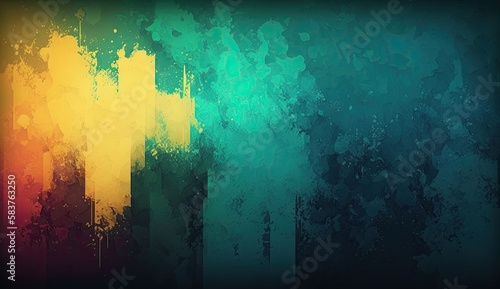Grungy, abstract gradient background, in green, yellow and red hues, generative ai composite. © E 