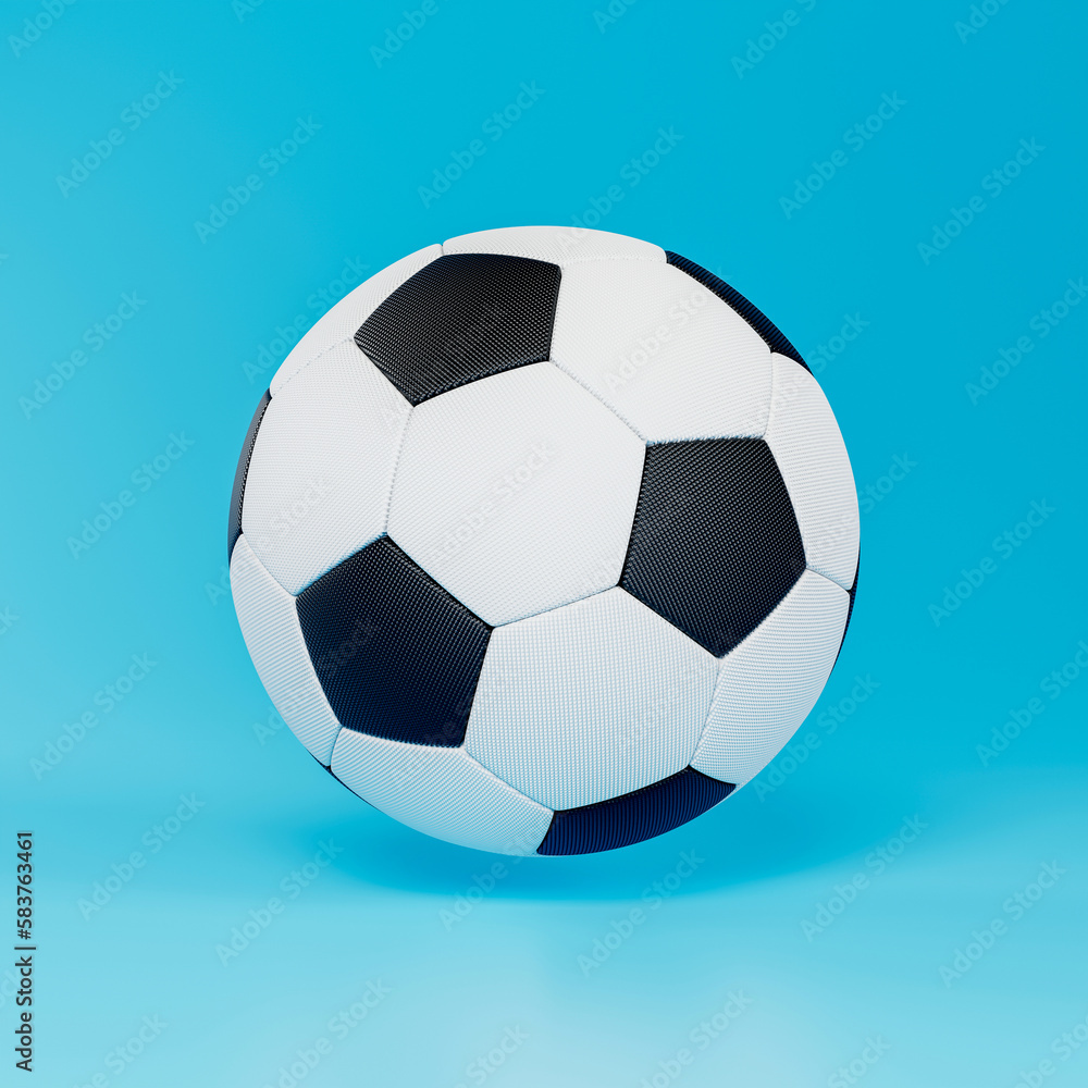 Naklejka premium 3d classic football icon isolated on blue background. 3d rendering of realistic sport equipment. 3d icon illustration.