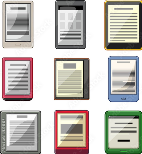 ebook reader set cartoon vector illustration