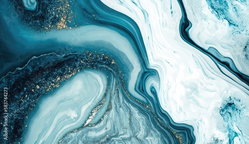 Blue marble texture with gold foil, generative ai composite.