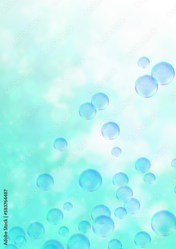 泡・バブル・シャボン玉と光が差す水色背景のイラスト