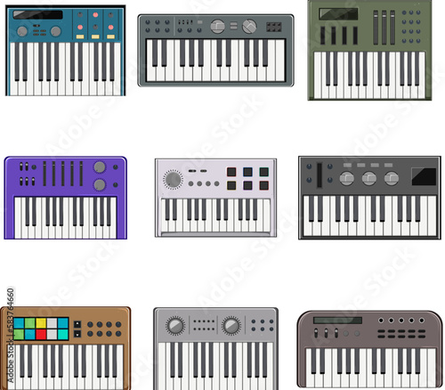 synthesizer audio set cartoon vector illustration