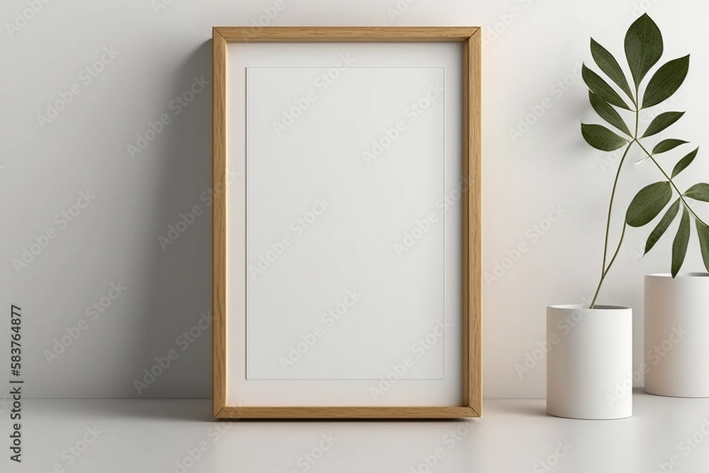 Vertical wooden poster or photo frame mockup that is contemporary and minimalist witrh interior with Generative AI technology Vertical wooden poster or photo frame mockup that is contemporary and minimalist witrh interior with Generative AI technology