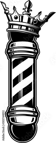 Barber pole with king crown. Design element for logo, label, sign, emblem. Vector illustration