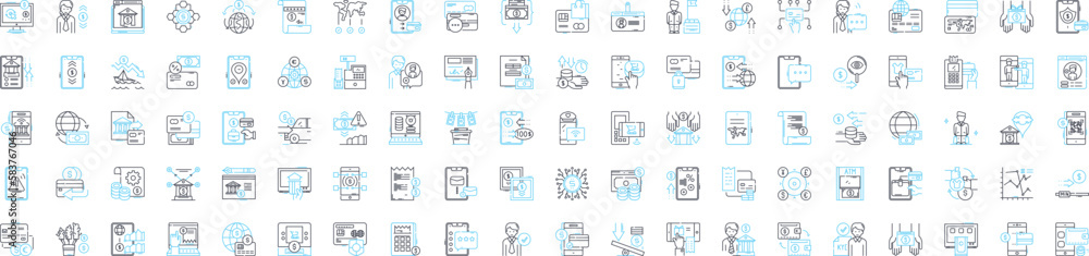 Financial technology innovations vector line icons set. Fintech, FinTech, Financial-Tech, FinTechs, Innovations, Banking-Tech, Payment-Tech illustration outline concept symbols and signs Financial technology innovations vector line icons set. Fintech, FinTech, Financial-Tech, FinTechs, Innovations, Banking-Tech, Payment-Tech illustration outline concept symbols and signs