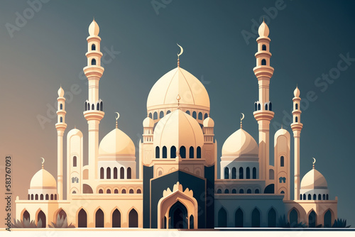 A flat illustration of a mosque, ramadan mubarak, Generative AI
