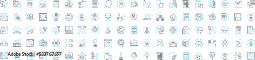 multimedia services vector line icons set. Multimedia  Services  Audio  Video  Animation  Messaging  Streaming illustration outline concept symbols and signs