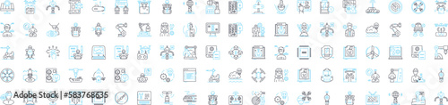 Drones vector line icons set. Drones, quadcopters, UAVs, flying robots, multi-rotor, autonomous, remote control illustration outline concept symbols and signs