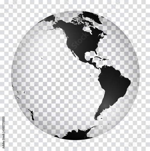 Transparent World Map in globe shape of Earth. Nicolosi globular projection – 3D.