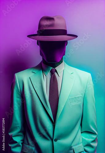 Abstract faceless portrait of a police inspector, a gentleman in a suit who is on an undercover mission. Nameless perpetrator. Illustration, Generative AI. photo