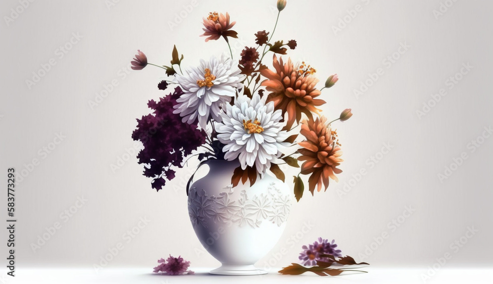 Vase with beautiful flowers on table