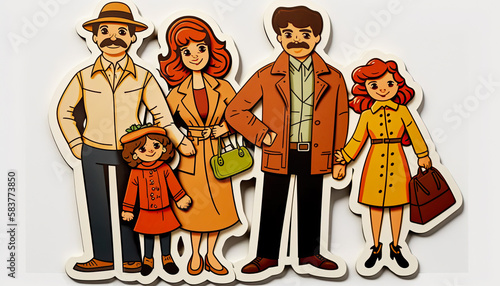 Cutout of family sticker on white background. Nice design for logo, patch, stickers, icon, illustration for children book, agenda, notebook - Generative AI