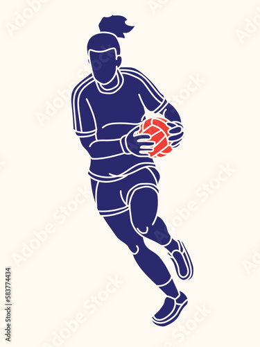 Gaelic Football Female Player Action Cartoon Graphic Vector