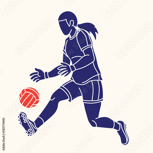 Gaelic Football Female Player Action Cartoon Graphic Vector