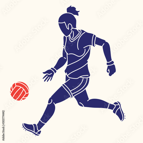 Gaelic Football Female Player Action Cartoon Graphic Vector