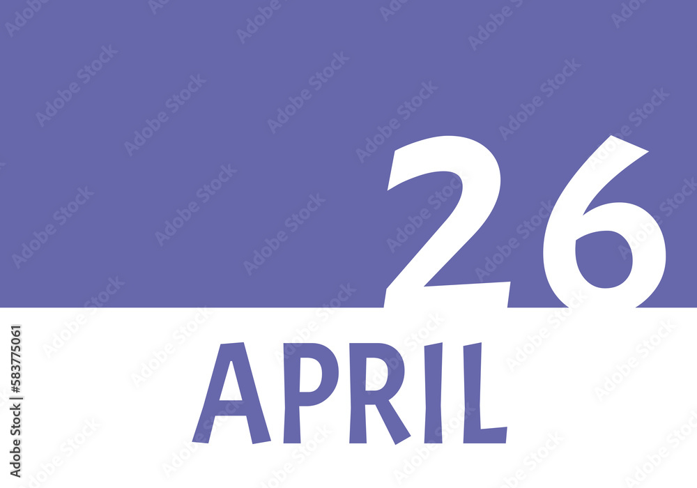26 april calendar date with copy space. Very Peri background and white numbers. Trending color for 2022. 26 april calendar date with copy space. Very Peri background and white numbers. Trending color for 2022.