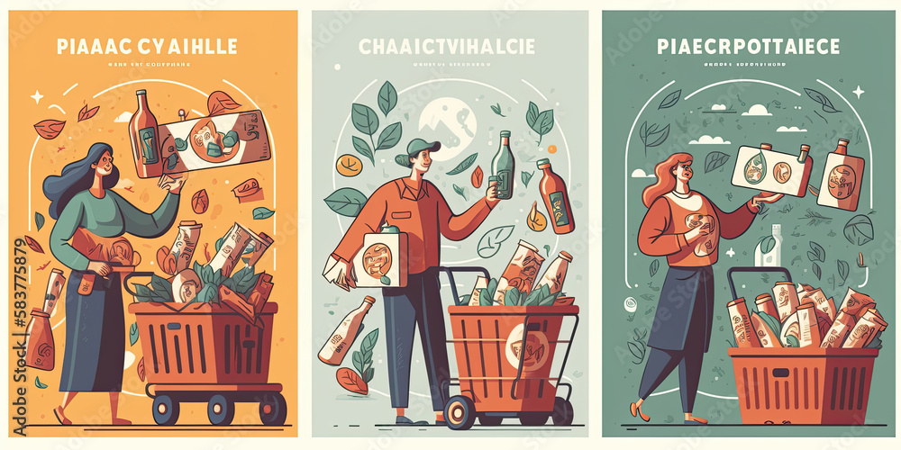 Obraz premium People holding recyclables. Public service advertising - Generative AI