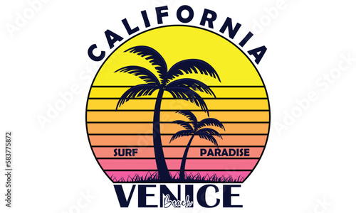 California Surf Paradise Venice Beach T-shirt Design Vector Illutration, Venice beach. Grunge background. Typography, t-shirt graphics, print, poster, banner, flyer, postcard