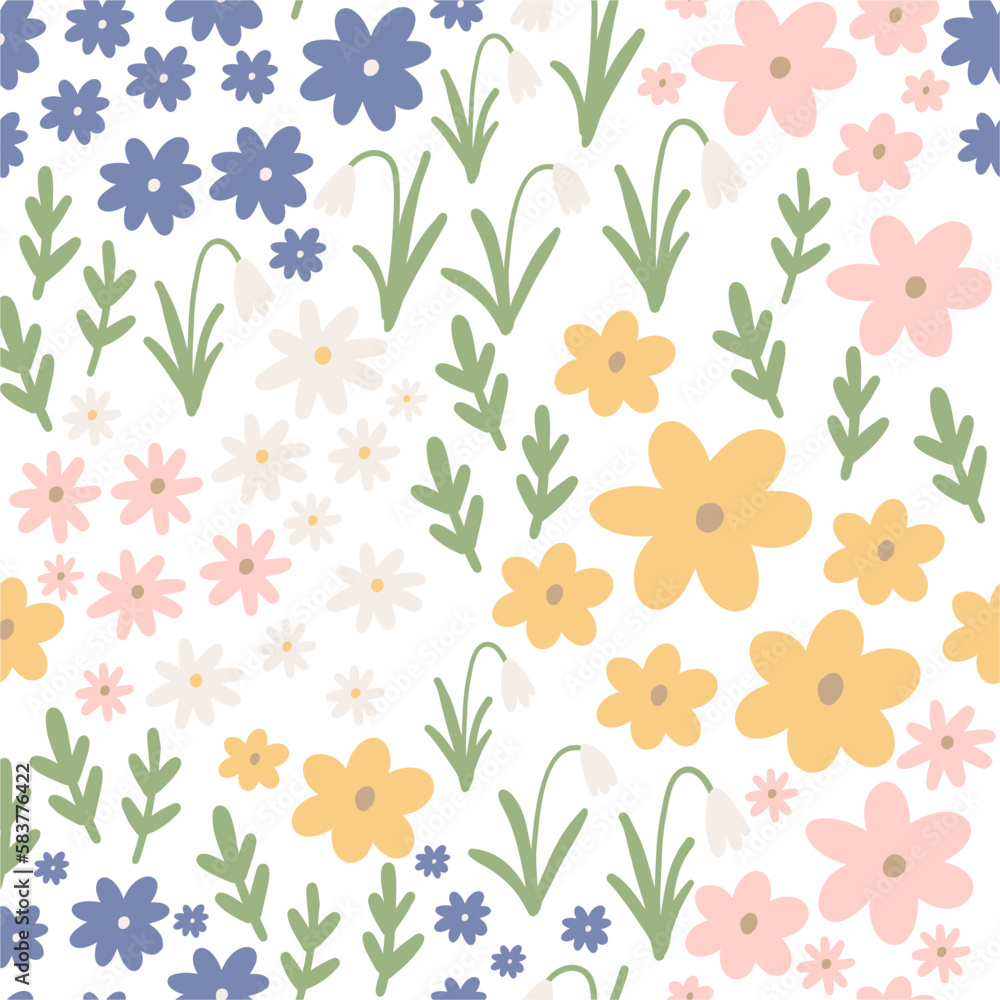 Cute summer daisy print - vector seamless pattern. Illustration in flat style with flowers