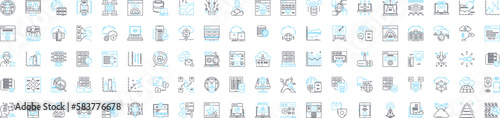 Network hosting vector line icons set. Webhosting, Cloudhosting, Networking, Colocation, Shared, Dedicated, Domains illustration outline concept symbols and signs photo