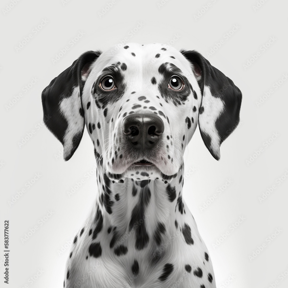 Front view of a dalmatian dog in the studio isolated on white background. Generative AI