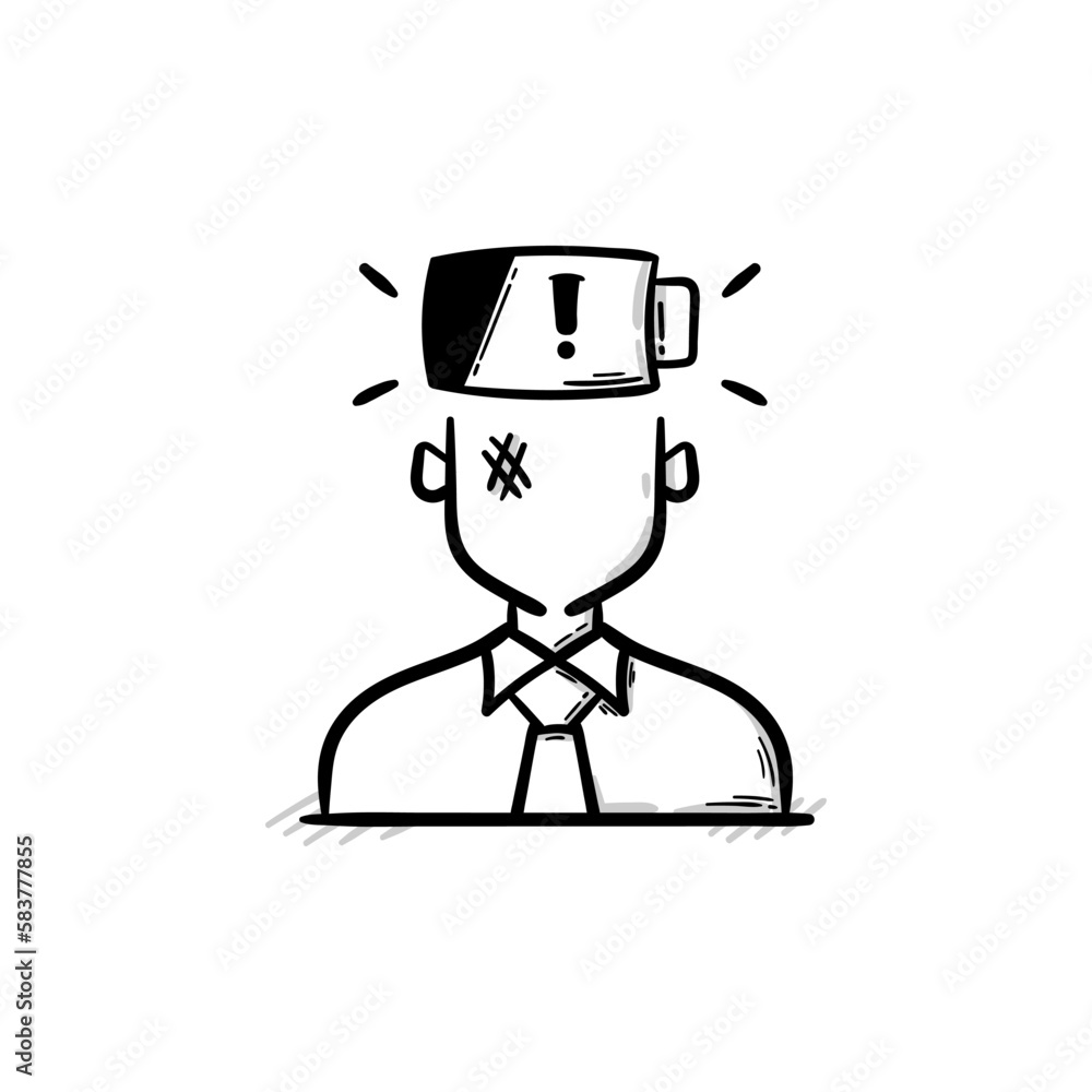 Hard worker professional burnout. Depression and exhausted. Deadline. Low battery person vector line icon illustration