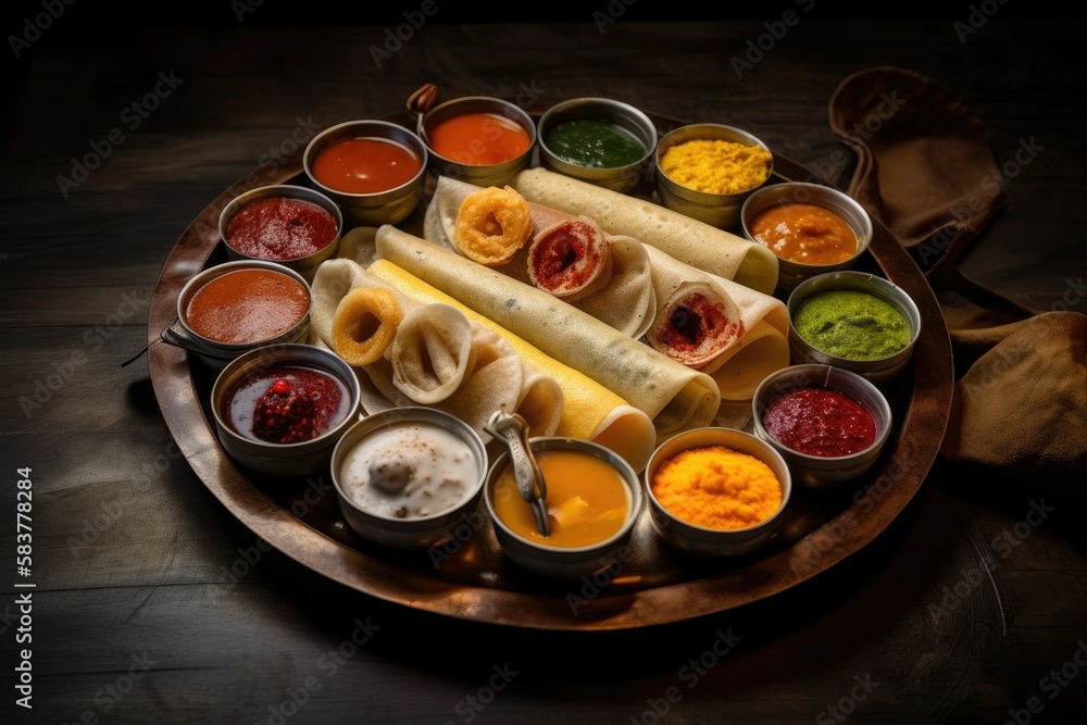 Traditional Indian food Dosa. Generative AI. Stock Illustration | Adobe