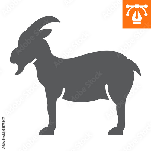 Goat solid icon  glyph style icon for web site or mobile app  animals and livestock  goat vector icon  simple vector illustration  vector graphics with editable strokes.