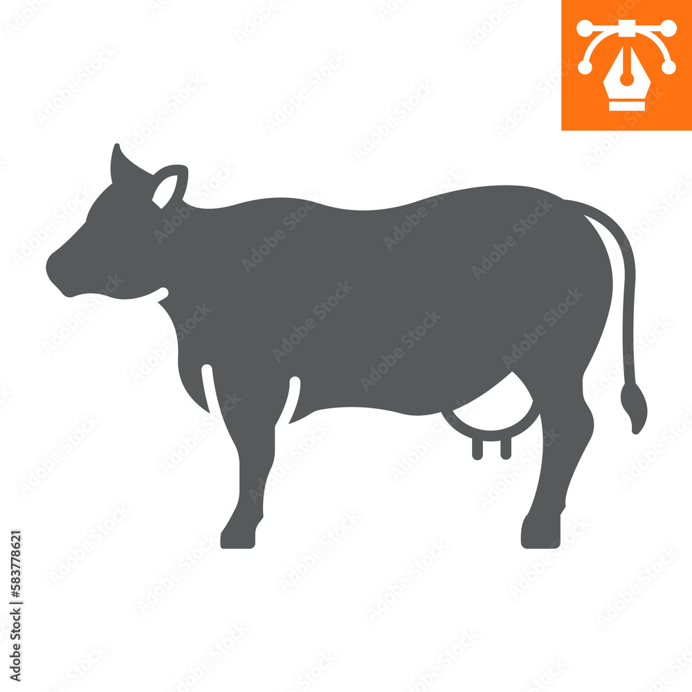 Cow solid icon, glyph style icon for web site or mobile app, animals and livestock, cow vector icon, simple vector illustration, vector graphics with editable strokes. Cow solid icon, glyph style icon for web site or mobile app, animals and livestock, cow vector icon, simple vector illustration, vector graphics with editable strokes.