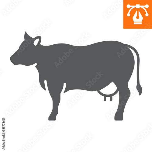 Cow solid icon  glyph style icon for web site or mobile app  animals and livestock  cow vector icon  simple vector illustration  vector graphics with editable strokes.