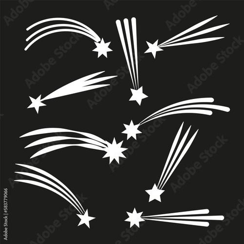 White stars falling black background. Star icon. Vector illustration.