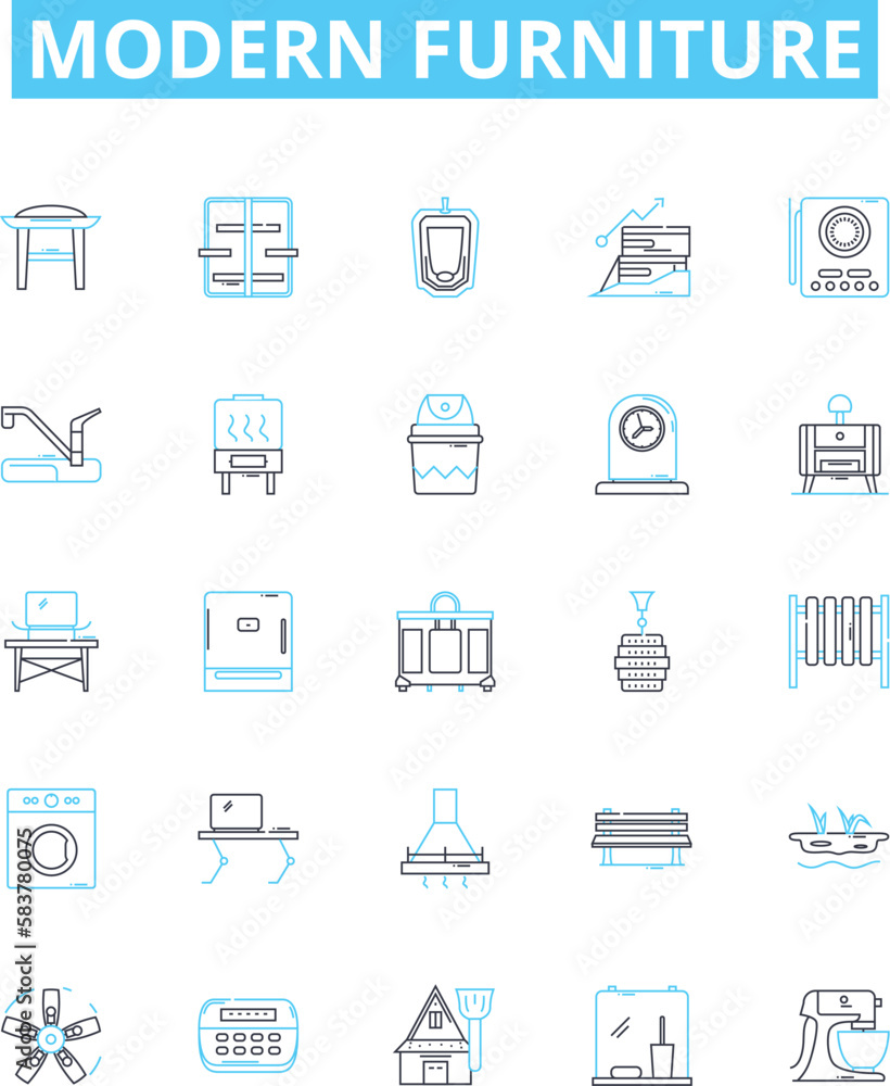 Modern furniture vector line icons set. contemporary, stylish, sleek, designer, functional, luxurious, updated illustration outline concept symbols and signs Modern furniture vector line icons set. contemporary, stylish, sleek, designer, functional, luxurious, updated illustration outline concept symbols and signs