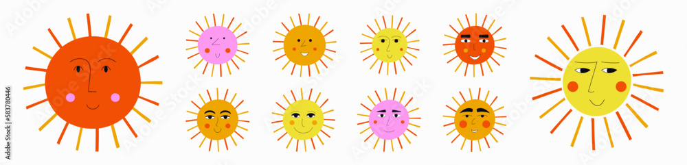 Smiling sun, abstract personage, mascot design, funny face, cute icon. Smiling sun, abstract personage, mascot design, funny face, cute icon.