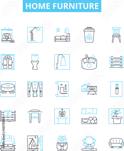 Home Furniture vector line icons set. Furniture, Home, Sofa, Chair, Couch, Desk, Table illustration outline concept symbols and signs