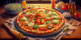 Delicious pizza with chicken, pepperoni, and cheese - Generative AI