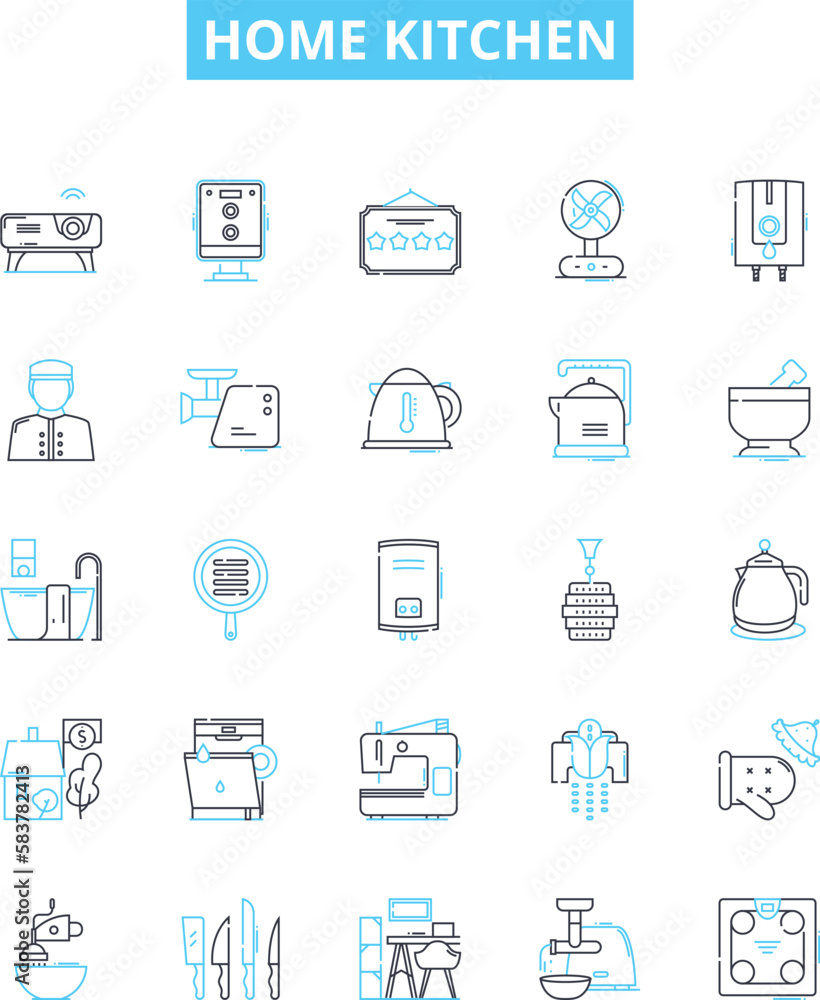 Home kitchen vector line icons set. Kitchen, Home, Cooking, Appliances, Countertop, Utensils, Oven illustration outline concept symbols and signs Home kitchen vector line icons set. Kitchen, Home, Cooking, Appliances, Countertop, Utensils, Oven illustration outline concept symbols and signs